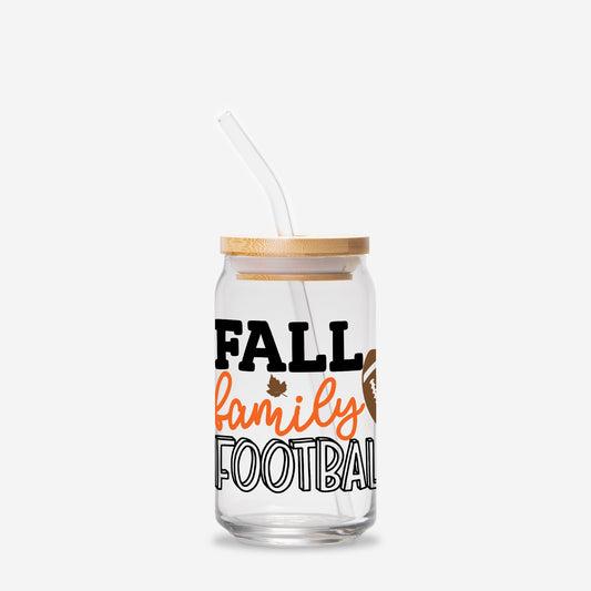 Fall, Family & Football Glass Can 16oz