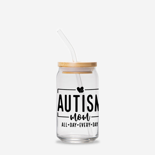 Autism Mom Glass Can 16oz