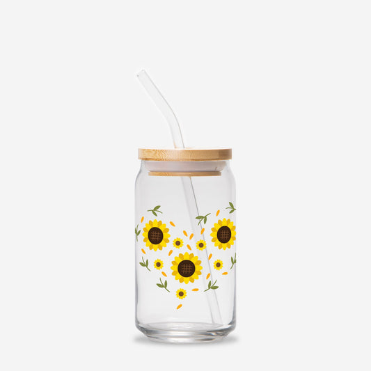 Sunflower Heart Glass Can