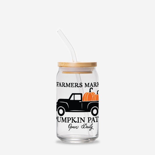 Farmers Market Pumpkins Glass Can