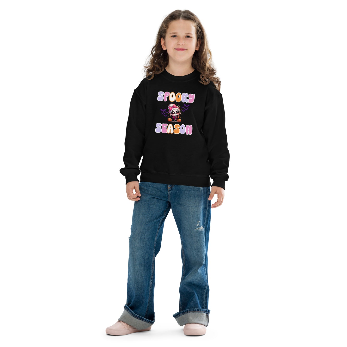 Spooky Season Girl Character Youth crewneck sweatshirt